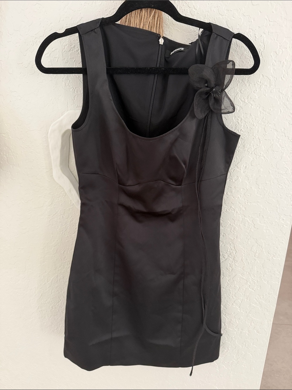 Rotate Satin Floral-Appliqué Mini Dress — Black - Picture 7 of 8